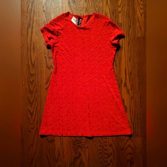 All That Jazz -  VINTAGE Red Heart Midi Dress with Boatneck and Short Sleeves - Picture 1 of 4